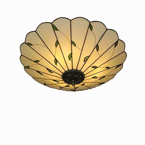 Image of Skyweel 16 Inch Vintage Leaf Tiffany Style Ceiling Light Stained Glass Ceiling Lamp Flush Mount Ceiling Lighting Fixtures Lamps (40CM Leaf A)