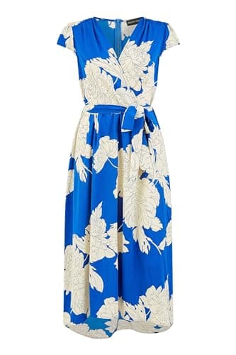 Image of Mela London Mela Blue Blossom Print Wrap Midi with Dipped Hem 10 Blue