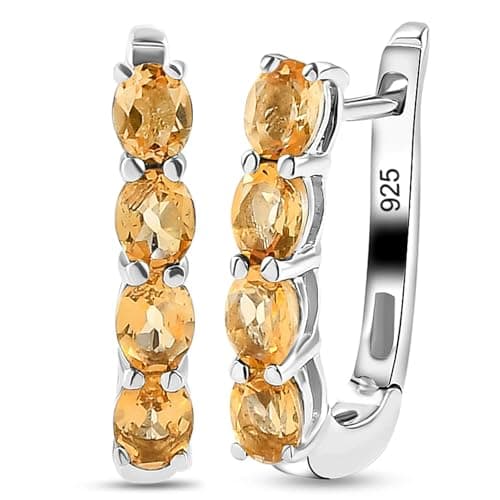 Image of TJC Citrine Hoop Earrings for Women 925 Sterling Silver, November Birthstone Earrings with Platinum Plating, Silver Hoop Earrings for Women Jewellery Gift