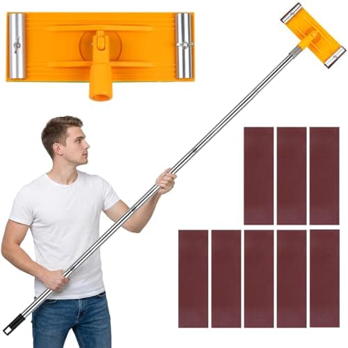 Image of Heavy Duty Pole Sander with Swivel Head, 74.8" Extension Pole & 8 Sandpapers | 360-Degree Sanding for Floors, Walls, Ceilings | No Ladder Needed | Universal Fit | Complete Kit