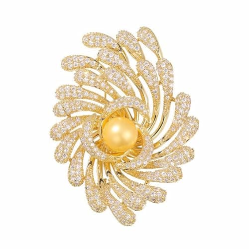 Image of Vbvbip Elegant Gold Sparkle Pearl Brooch for Women, Vintage Rhinestone Crystal Flower Jewelry Pin for Blouse Dress Hat Decoration
