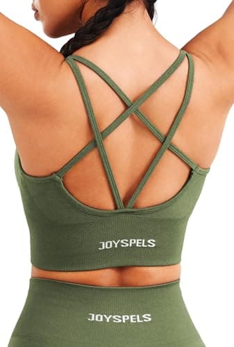 Image of JOYSPELS Women's Sports Bra Seamless Longline 4-Way Stretch Yoga Top with Removable Pads for Gym, Workouts, Running Green M