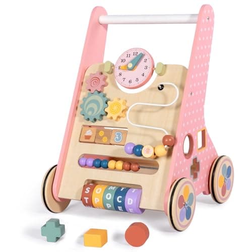 Image of LOL-FUN Wooden Baby Walker for Toddlers 12 Months, 10in1 Push Along Walker Toys, Multifunctional Activity Center for 1 Year Old Boys Girls Gift