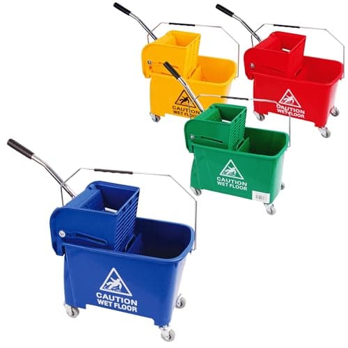 Image of 20 Litre Strong Durable Floor Cleaning Commercial Kentucky Dual-Bucket & Wringer System With Wheels & Handle (1, Red)