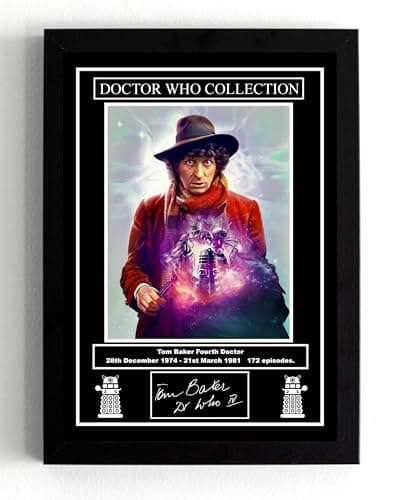 Image of A5 Framed Tom Baker, Fourth Doctor Who, copy signed, Iconic TV Show, Doctor Who Collection wall art picture print (framed 21 x 16 x 1.5 cms)