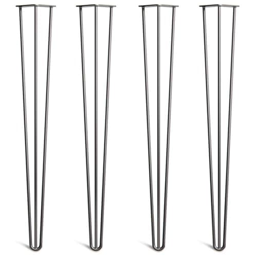 Image of [HLC] 4 x Hairpin Table Legs – Superior Double Weld Steel Construction With Screws, Build Guide & Protector Feet Worth £8 Included! – 10mm Steel [34"/86cm,Black]