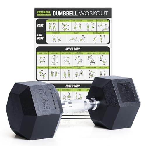 Image of PhysKcal Hex Dumbbells 22.5kg Single, Odourless Poly Rubber Encased Dumbbells Set 2.5KG 5KG 7.5KG 10KG 12.5KG 15KG 20KG Home Gym Weights Set