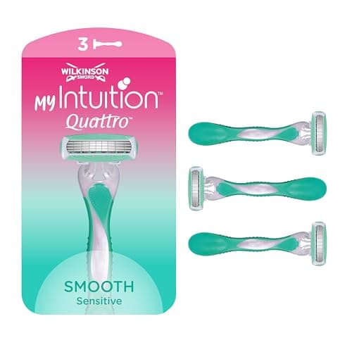 Image of Wilkinson myIntuition Smooth Sensitive Quattro Women’s Disposable Razors, Hair Removal, Touch of Aloe Vera, Shavers for Routine Grooming, 3 Pack