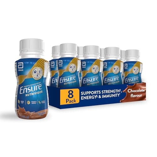 Image of Ensure NutriVigor Nutritional Shake – Chocolate Flavour – 8 x 220ml – Boosts Energy – Ready-to-Drink – Food Supplement with Protein, HMB and27 Vitamins and Minerals