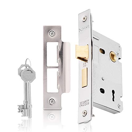 Image of XFORT® 3 Lever Polished Chrome Mortice Sashlock 75mm, Door Lock with Key for Internal and External Doors, Door Latch Mechanism and Key Locking Door Security, CE Approved and Fire Rated Protection
