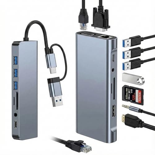 Image of USB C Hub, 11-in-1 Docking Station with 4K HDMI, VGA, 4 USB Ports, Type-C PD, RJ45 Ethernet, SD/TF Card Slots, 3.5 mm Audio, Compatible with MacBook Pro/Air and Other USB-C Laptops (11 in 1)