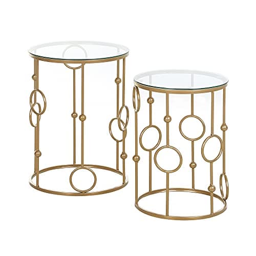 Image of HOMCOM Round Coffee Table Set of 2, Nesting Side End Tables with Tempered Glass Top and Steel Frame for Living Room, Gold Tone