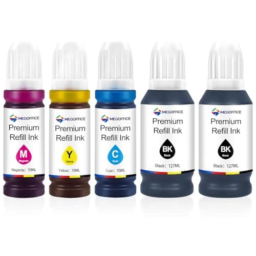 Image of MEGOFFICE Ink Compatible for Epson Ink Bottle Multipack for EcoTank ET-2710 ET-2711 ET-2712 ET-2714 ET-2715 ET-2720 ET-2726 ET-2810 2815 2820 2821 2826 4700 4800 4810(5 Pack)