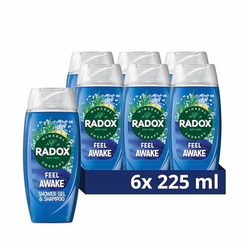 Image of Radox Mineral Therapy Feel Awake 2-in-1 Shower Gel & Shampoo Body Wash uniquely blended with herbs and a sea mineral & fennel fragrance for a refreshing experience 6x 225 ml