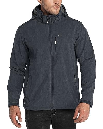 Image of 33,000ft Men's Softshell Waterproof Jackets Fleece Lining Outdoor Windproof Windbreaker Coats with Multi Pockets Removeable Hood Dark Grey Heather L