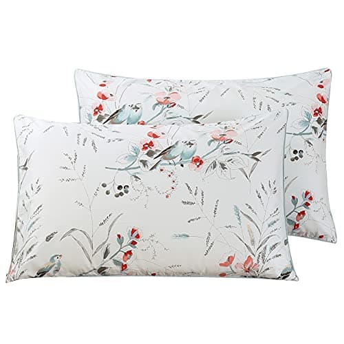Image of STYHO 100% Egyptian Cotton Floral Printed Pillow Cases 2 Pack Envelope Closure Standard Size Pillow Cover for Hair and Skin Soft Cozy and Breathable(Light Teal,50 x 75cm)