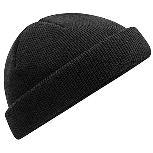 Image of Beechfield - B43R Black Fisherman Style Beanie Hat - Unisex Winter Hat, Classic Knit and One Size Beenie Hat - Double Layer - 100% Recycled Polyester