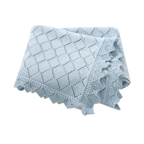 Image of mimixiong Cotton Cellular Baby Blanket Soft Lace Cozy Baby Blankets for Newborn Boys Girls (Light Blue)