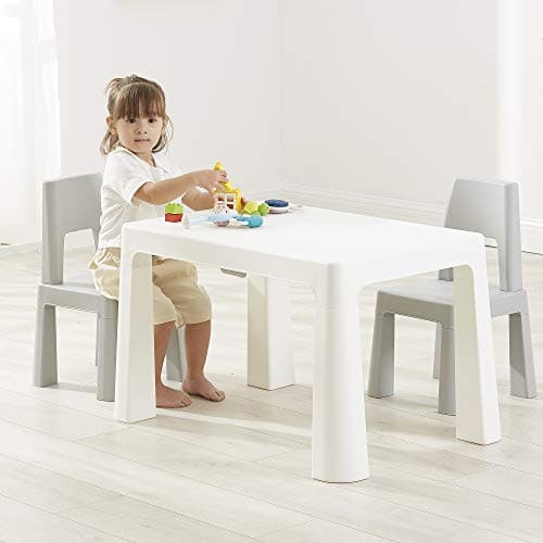 Image of Liberty House Toys BS-8817W Kids White and Grey Height Adjustable Table and 2 Chairs, 49-54cm H x 50cm W x 78cm D