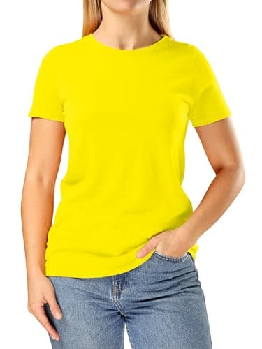 Image of Looks Divine Gift Women's T-Shirts Crew Neck Short Sleeve Ladies Cotton T-Shirt for Women UK (UK, Alpha, L, Regular, Regular, Yellow)