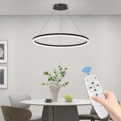 Image of Mikeru 60cm Round Pendant Light, Dimmable Breakfast Island Lighting 10% to 100% Hanging Dining Table Lights Ceiling Modern LED Kitchen Pendant Light 3000K/4500K/6000K for Home, Office