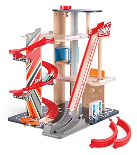Image of Hape 3-level Gearhead Stunt Garage Playset