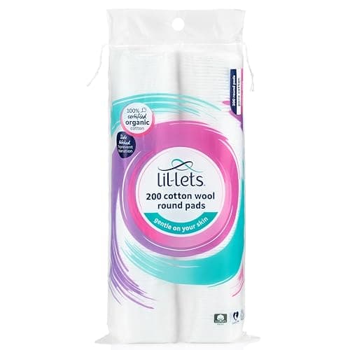 Image of Lil-Lets Cotton Wool Round Pads, 200 Count, Certified Organic, 100% Pure Cotton Wool, Soft and Absorbent, Gentle on Skin, Dermatologically Tested, Bulk Pack