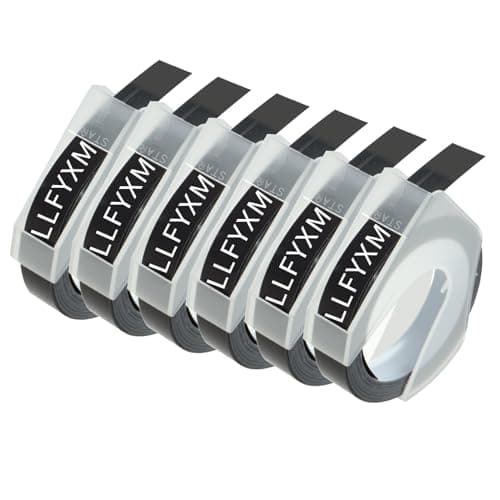 Image of Black Embossing Tape Replace,6 Rolls White on Black for Dymo Label Tape,3D Vinyl Self-Adhesive Embossing Labels,Compatible with Dymo Omega and Motex Manual Printers for Home and Office (0.83inx9.8ft)