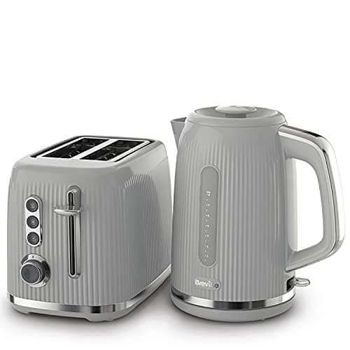 Image of Breville Bold Grey Kettle and Toaster Set | with 1.7 Litre, 3KW Fast-Boil Electric Kettle and 2-Slice High-Lift Toaster | Grey and Silver Chrome [VKT222 and VTR002]