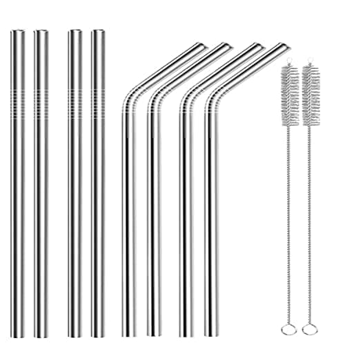 Image of 10 Pcs Stainless Steel Straws, Reusable Metal Drinking Straws with 2 Cleaning Brush for Smoothie, Milkshake, Cocktail and Hot Drinks