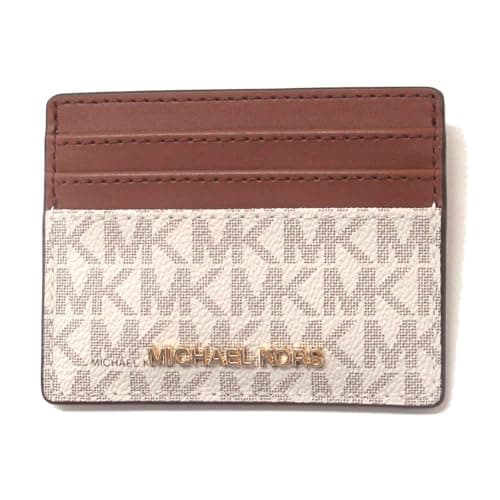 Image of Michael Kors Jet Set Travel Large Card Case Holder MK Print Saffiano Leather (Vanilla)