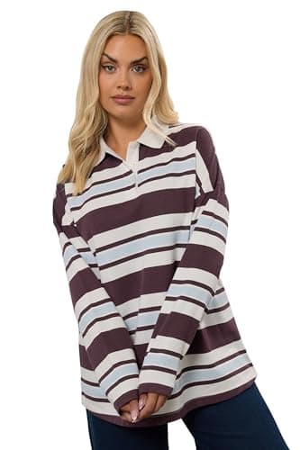 Image of Yours Curve White & Red Stripe Rugby Collar Sweatshirt - Women's - Plus Size Curve