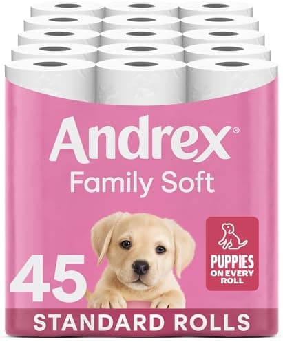 Image of Andrex Family Soft Toilet Roll - 45 Toilet Rolls, 2-Ply, Bulk Buy, Fragrance Free, FSC Certified