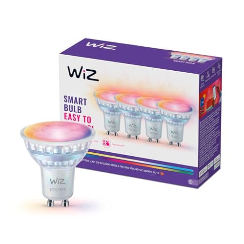 Image of WiZ Smart LED Glass GU10Spotlight, Full Color and Tunable White, 50W Equivalent, 2200-6500K, 345 Lumens, Dimmable, Works with Alexa, Google Assistant, and Apple Home, 4 Pack