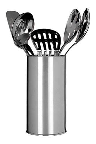 Image of Premier Housewares Utensil Holders 5 Kitchen Tools Utensil Set and Holder Spoons Masher Ladle Utensil Set Silver Kitchen Utensil Holder Set of 5