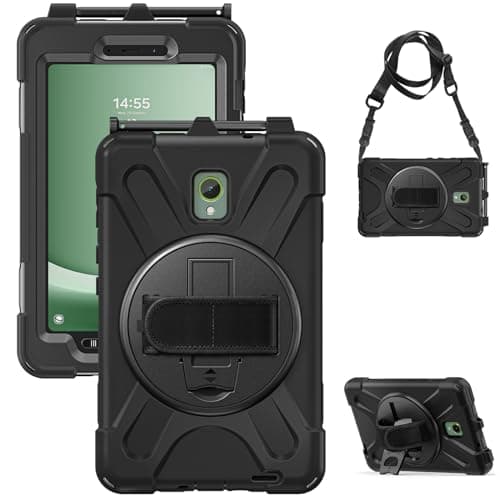 Image of Gerutek Shockproof Case for Samsung Tab Active 3/Active 5, SM-T570/T575/T577 Heavy Duty Rugged Tough Case with Pen Holder,360 Rotating Stand/Hand Strap Protective Cover for Galaxy Tab Active 5,Black