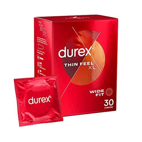 Image of Durex Thin Feel XL Condoms, Wide Fit, 30s, Secure, Tighter, Natural Latex, with Silicone Lube, Easy On Shape