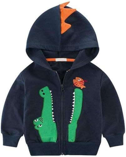 Image of Boys Hoodie for Kids Jumper Cotton Top Crocodile Zipped Sweatshirt Jacket Long Sleeve T Shirt Casual Toddler Clothes Autumn Winter, 01 Navy Blue, 1-2 Years