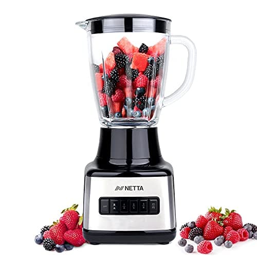 Image of NETTA Table Blender & Smoothie Maker - 500W Electric Jug Mixer with 1.5L Glass Jug - 8 Speed Settings & Pulse Function - Stainless Steel 4 Blade Ice Crusher for Shakes, Smoothies & Fruit Juice