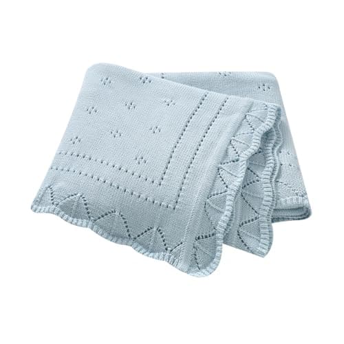 Image of Hadetoto Cotton Baby Blanket Newborn Knit Cellular Blankets Baby Girl Boy Essentials Gifts, 100 x 80cm (Light blue)