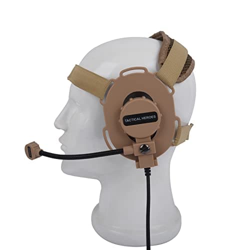 Image of Pdflie Shooting Hunting Airsoft Communication Tactical Headphone Noise Cancelling Bowman Elite ii Headset One Sided Goose Boom Mic Compatible with Z TAC Z-TAC ZTAC PTT(Civilian Wiring,Tan)