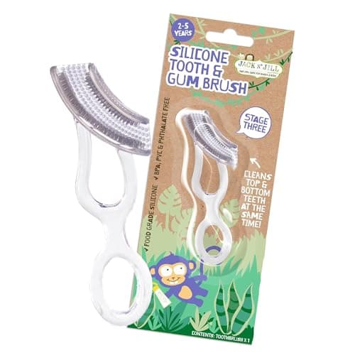 Image of Jack N' Jill Silicone Tooth & Gum Brush - Toddler Toothbrush 2-5 Years Old, Double Sided Soft Silicone Bristles, for Sensitive Gums, Food-Grade Silicone, Pack of 1