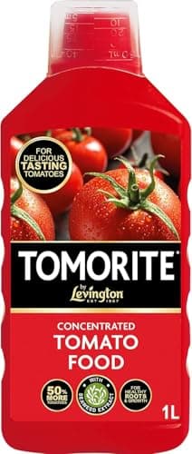 Image of Levington Tomorite Concentrated Tomato Food 1L | Enriched with Seaweed Extract for 50% More Tomatoes | Professional Liquid Plant Food for Peppers Potatoes & Aubergines | NPK 4-3-8 | 1 Litre Bottle