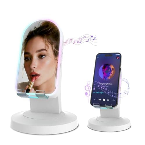 Image of Tatiyana Wireless Induction Speaker, Bluetooth Speaker with Mirror, Stereo Sound, RGB Ambient Lighting, 360° Rotatable Stand for iPhone/Android/iPad, Gifts for Men Women (White)