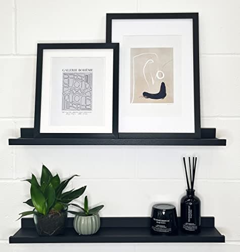 Image of pf+a Floating Shelves Black 70cm Shelves - Set of 2 70cm Black Modern Shelves - Wall Shelves For Bedroom, Living Room, Office (AKVI665)