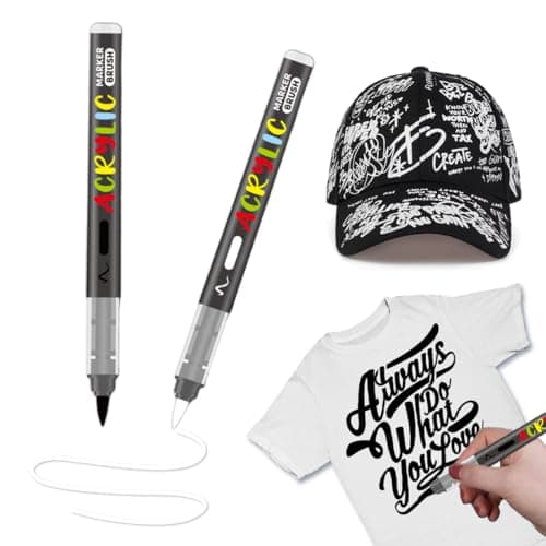 Image of YAYNO Pack of 2 Black and White Textile Pens, Machine Washable, Soft Pen, 1-5 mm Textile Marker, Lightfast and Waterproof Pens, Textile Paint, Permanent Fabric Colouring Pens for T-Shirt, Fabric Bag