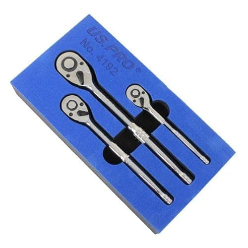 Image of US PRO Tools 3 Piece Hand Ratchet Set 1/4" 3/8" 1/2" in a Foam Tray 4192