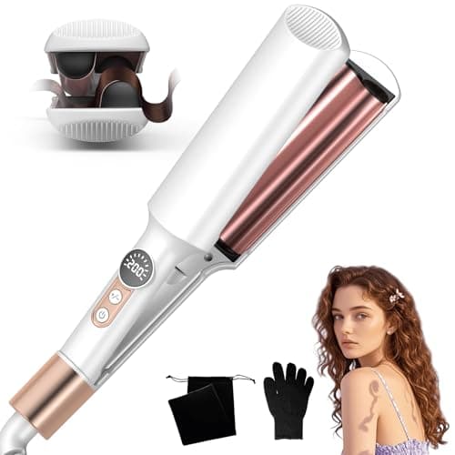 Image of UKLISS Hair Waver Crimper - Pro Mini Beach Waves Curler, LCD-Display [250-400°F], Mermaid Waver for Wavy Hair, Lightweight & Compact Size Wave Curling Iron for Women, Dual Voltage (White Rose)