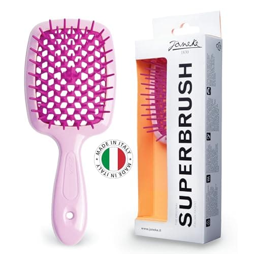 Image of Janeke Superbrush Detangling Brush for Soft Smoothing Hair Brushing with Anti-Static Bristles - Vented Wet Hair Brush for Blow Drying Use - Perfect for Curly, Thick, Wavy, Fine Hair Types (Lilac-Fux)
