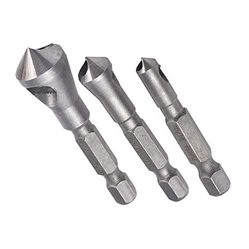 Image of Countersink Deburring Drill Bit Set, 3 Pcs 90 Degree Countersink Drill Bit Set with 1/4 Inch Hex Shank, Countersink Chamfer Tool for DIY Wood Plastic
